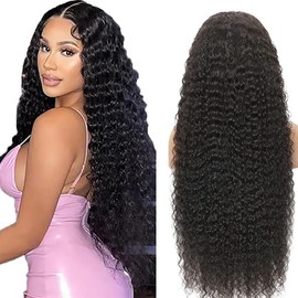 Weeybay Deep Wave Real Hair Wig, 4x4 Lace Closure Wig for Woman, 28 Inch Wig with Baby Hair, 150% Density, 8A Grade Brazilian Virgin Upgraded Glueless Wigs, 1B Black Colour
