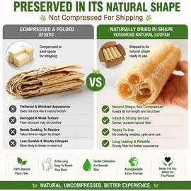 Juego de esponjas de lufa natural (entero), Luffa cylindrica, exfoliante corporal recortable para ducha y fregaplatos, fibra vegetal natural, cero residuos (paquete de 2) (CN251111-XXL)