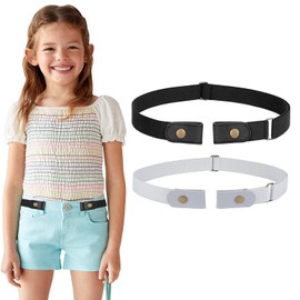 WERFORU No buckle stretch belt for children, boys and girls, buckle-free children's belt, up to 60 cm, H-black+grey