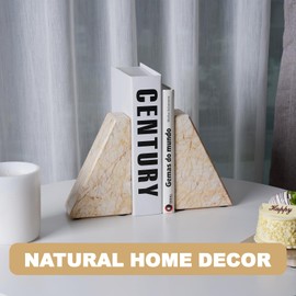 Marble Bookends，Natural Decorative Bookend for Shelves, Non-Skid Book End for Heavy Books, Idea Book Stoppers & Holder for Desk Bookshelf Decor, Modern Home Decor Cream Color Book Ends, Set of 2