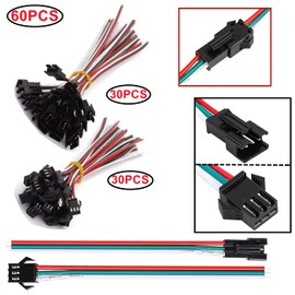 HUAZIZ 30 Pairs JST SM 3PIN Male to Female EL Wire Cable Connector Adapter, 3 Pin Male and Female Connector Adapter with 150 mm Electric Cable for LED Light