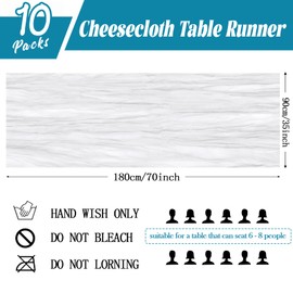 10 Pack White Cheesecloth Table Runner Gauze Rustic Sheer 35 x 70 inch White Cheese Cloth Table Runners for Wedding Party Bridal Shower Decor