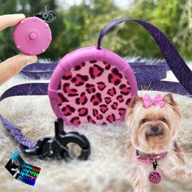 Leopard + Free Bonus Leash! 40" Wearable Mini Adjustable Dog Leash for Hiking, Training & Adventure - Powerful Lightweight, Retractable Keychain Clip. Durable & Comfort Grip for Off Leash Walking.