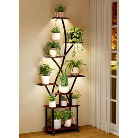 Plant Stand Indoor with Grow Lights 8 Tiered Plant Stands with Wheel 64" Tall Plant Shelf for Indoor Plants Multiple Metal Plant Flower Holder Corner S-Shaped Plant Rack for Home Patio(Patent Design)
