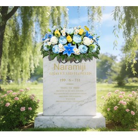Naramiji Cemetery Flowers Saddle and Headstone Flower Saddle - Blue Rose Hibiscus Daisy Lily for Headstone Decorations, Sympathy & Memorial Tributes