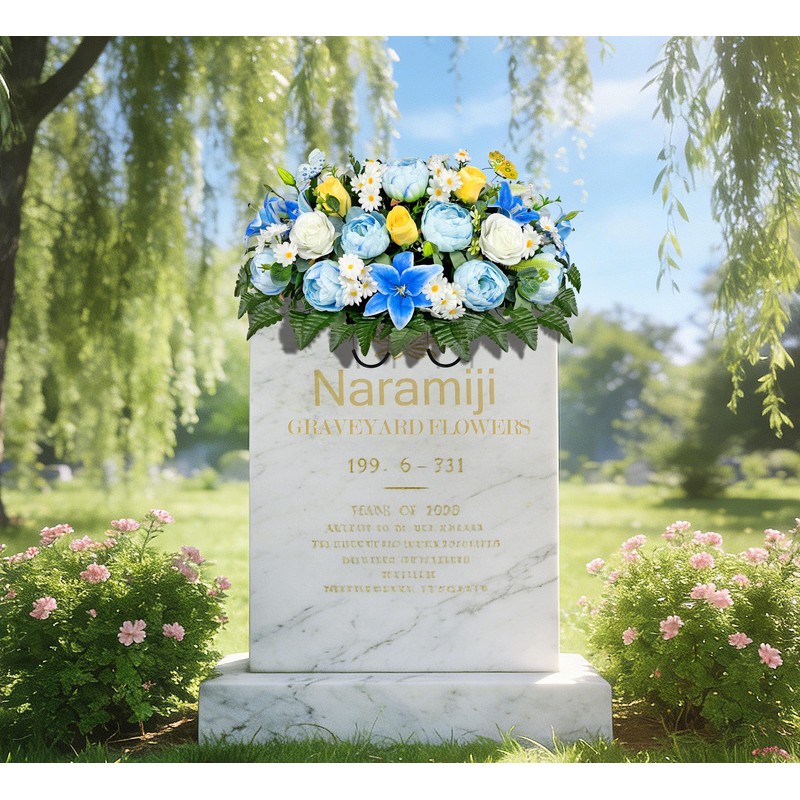 Naramiji Cemetery Flowers Saddle and Headstone Flower Saddle - Blue