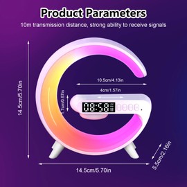 Les-Theresa Wireless Charger Lamp, Bedside Lamp Speaker Wireless Speaker Charger Light, G Atmosphere Lamp with Alarm Clock Ambient Light Lamp, Bluetooth Speaker Lamp for Home Office Gifts (White)