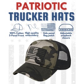 Funky Junque Men's Patriotic 1776 Trucker Hat Vintage American Flag Snapback Cap Girl Dad Cowboy Baseball Hat - Camo Black