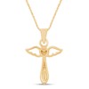 Angel Wing Cross Heart Pendant Necklace in 14K Yellow Gold