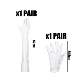 NyxSeat 2 Pairs White Gloves, 1 Pair Short Male and Female Press Stud Gloves and 1 Pair Long Women Party Dance Gloves White Stretch Gloves, White