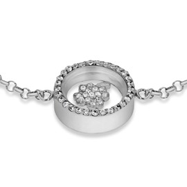 Tuscany Silver Women's Sterling Silver Rhodium Plated Cubic Zirconia Floating Clover Adjustable Bracelet