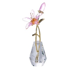 LONGWIN Crystal Artifical Tiger Lily Flowers with Crystal Vase - Pink Crystal Collectible Figurines Decorative Blooming Lily Flower for Home,Wedding - Gift Idea for Mothers Day, Valentine's Day