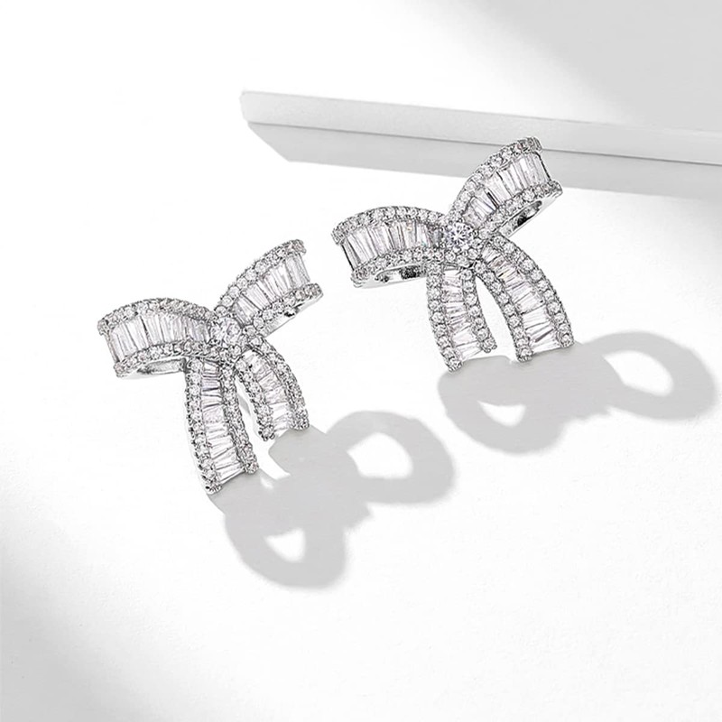 Fashion Design Statement Rhinestone Large Bow Stud Earrings for women