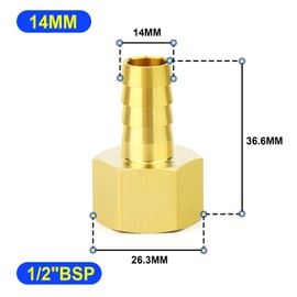 TAILONZ PNEUMATIC 14 mm OD Barb x 1/2 Inch BSP Brass Female Hose Fitting Connector (Pack of 5)