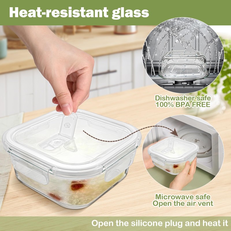 Small Glass Containers with Lids Square, 3 Cup Borosilicate Glass