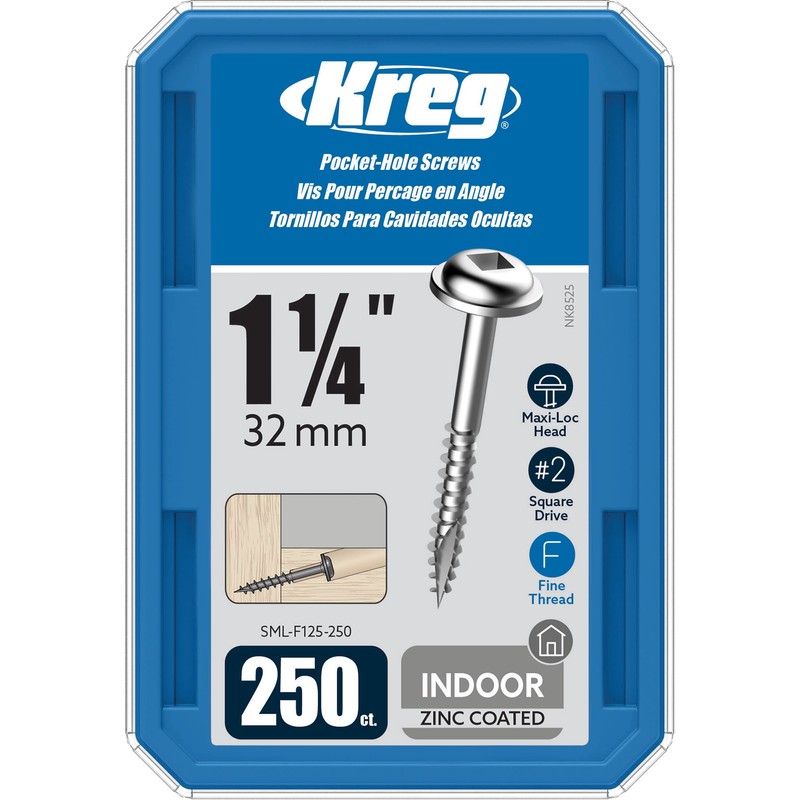 Kreg SML-F125-250 Zinc Pocket Screws, 1 1/4 Inch, #7 Fine