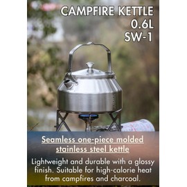 CAMPINGMOON 1L Campfire Kettle Stainless Steel Wide Bottom Wide Spout Integrated Molding Seamless One-piece Construction Camping Kettle SW-1