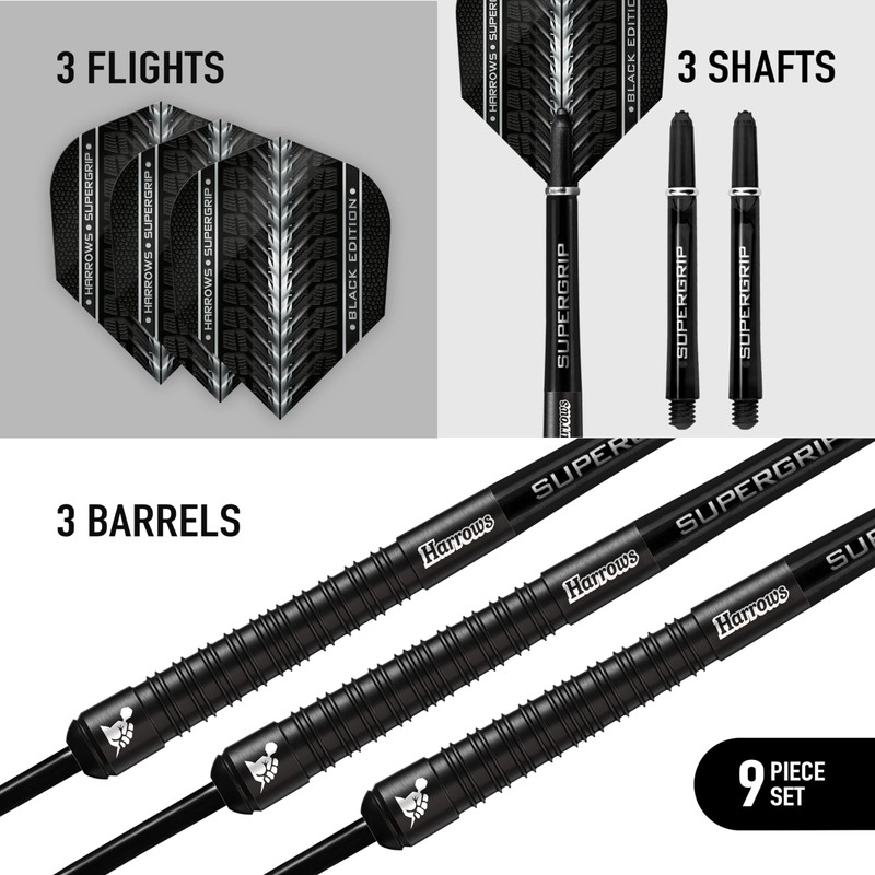 Harrows SUPERGRIP Black Edition 90% Tungsten Steel Tip Dart Set