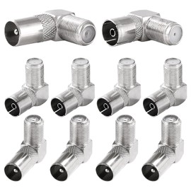 KUOQIY 10 Pieces 90 Degree F Female to RF Male/Female Coaxial Adapter, 9.5 TV Female to F Type Screw Connector Male/Female Right Angle Converter, Nickel Plated