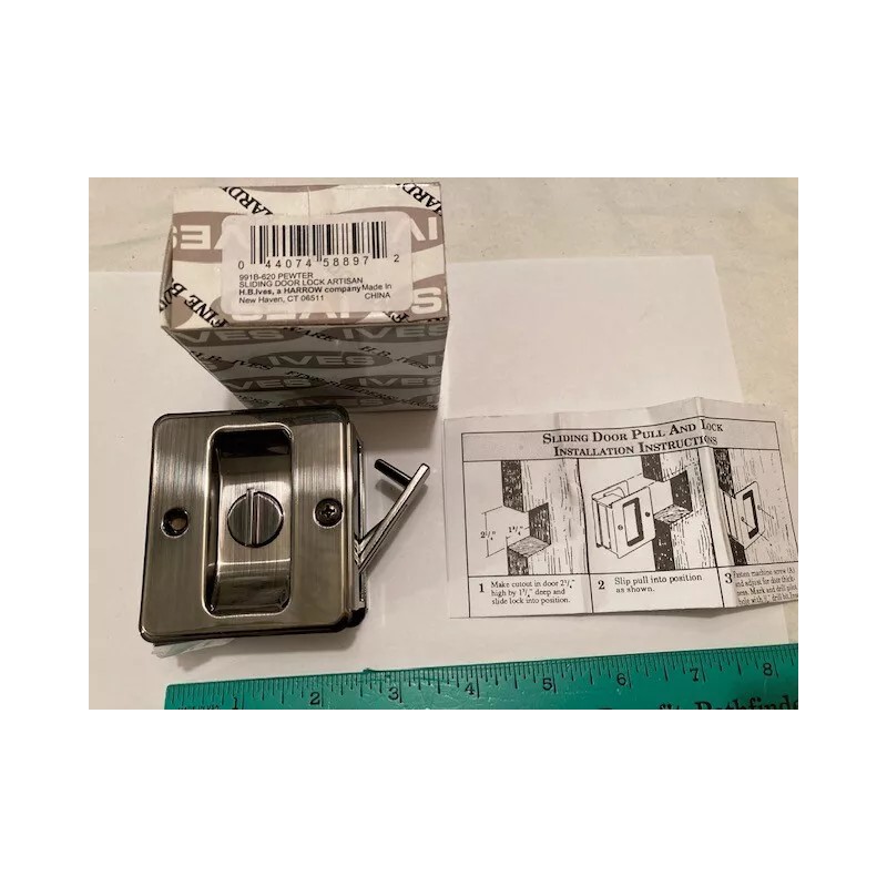 IVES *NEW* IVES/SCHLAGE #991B-620 BRASS PRIVACY SLIDE/POCKET DOOR LOCK -PEWTER