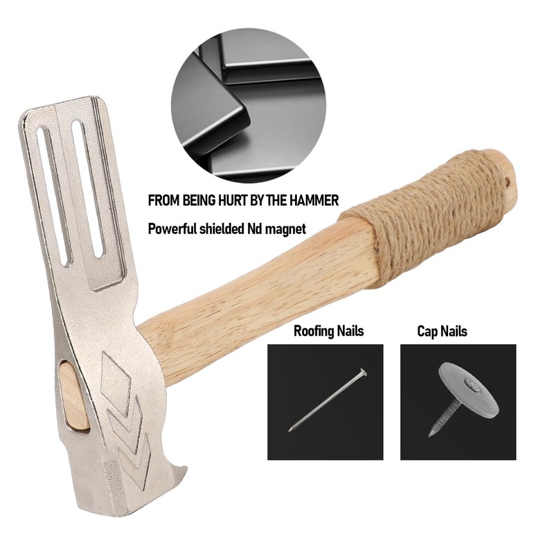 Magnetic Roofing Hammer, Multifunctional Magnet Roofing Hatchet with Solid Wood