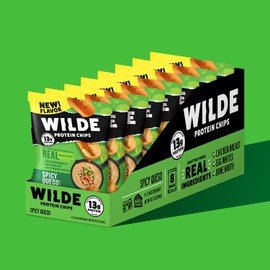 WILDE Protein Chips Spicy Queso, Thin and Crispy High Protein Snacks, Keto Friendly, Low Carb Chips, Real Ingredients, 1.34oz (Pack of 8)