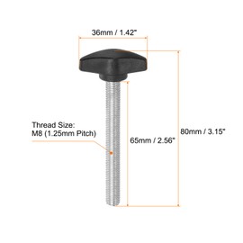 Sourcing Map 4pcs Tee Wing Thumb Screws M8 x 65mm Standard Male Thread Plastic T Knobs Handles Hand Clamping Knobs Grip Thumbscrew, Black