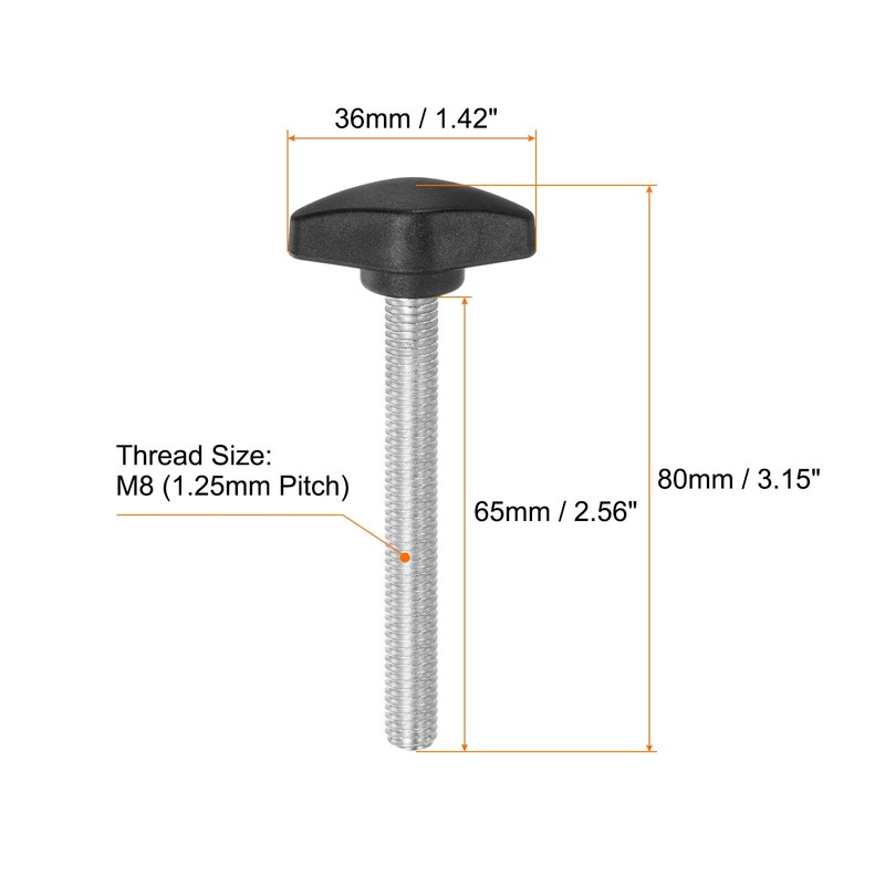 Sourcing Map 4pcs Tee Wing Thumb Screws M8 x 65mm