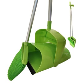 PortoTrash Broom and Dustpan Set for Home, Angled Broom and Upright Dustpan with Extendable Poles, Long Handle Broom and Dustpan Set for Kitchen, Portable Dustpan Combo for Sweeping RV