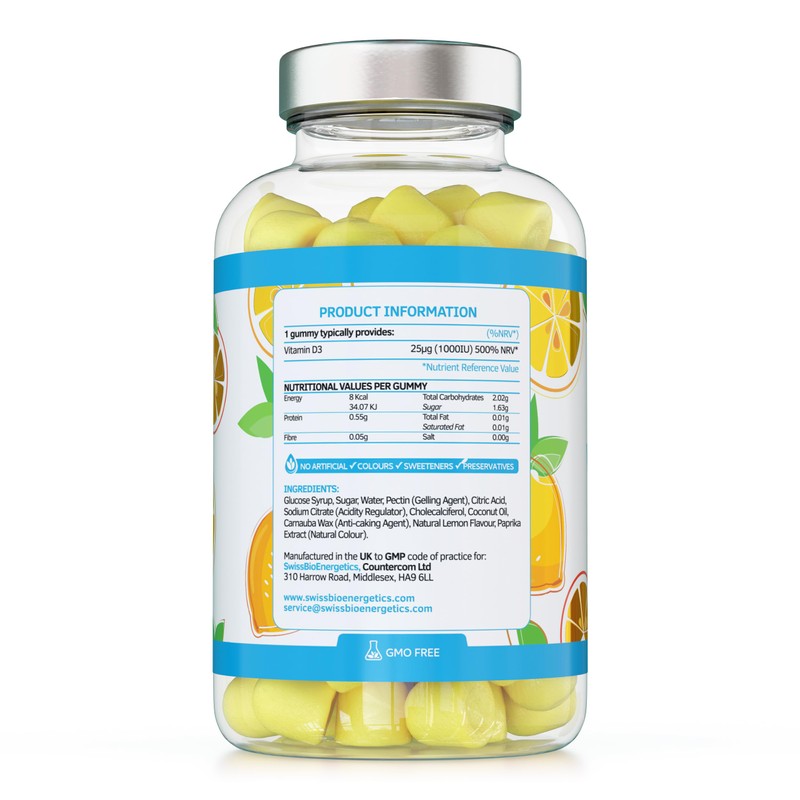Vitamin D3 Gummies 25µg 1000IU - 60 Natural Lemon Flavour