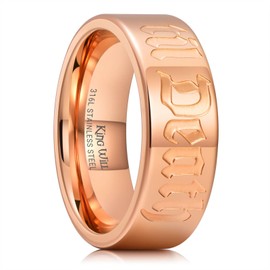 King Will Till Death Men Wedding Band in Rose Gold, 8mm Stainless Steel Wedding Ring for Men, Rose-Gold Wedding Ring Polished Corrosion-Resistant Till Death Ring Comfort Fit Size 9