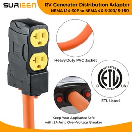 SURIEEN NEMA L14-30P to 4X 5-20R/5-15R Generator Welder Adapter Plug Cord 1.5FT, 4 Prong to 3 Prong Generator Adapter 125/250V, Heavy Duty Welder Adaptor Extension Cord STW 10AWG/4C, ETL Listed