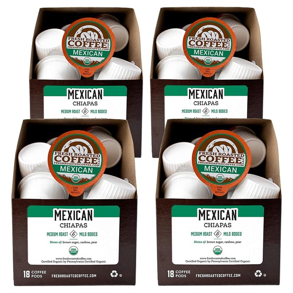 Fresh Roasted Coffee LLC, Organic Mexican Chiapas Coffee Pods, Medium Roast, 72 Count