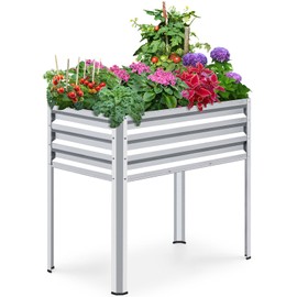 KING BIRD Raised Garden Bed with Legs Galvanized Elevated Planter Box for Backyard, Patio, Balcony, 33.9x17.7x31.5in, Silver