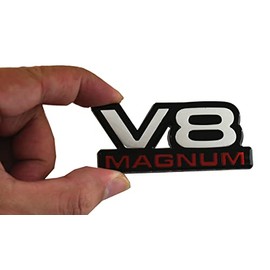1pc V8 Magnum Emblems Fender Door Nameplate 3D Badge Stickers Logo 1500 Van Fit for 94-01 Magnum (Chrome Red)
