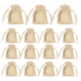 sourcing map 15pcs Champagne Gold Satin Gift Bags with Drawstring, 4.7" x 3.5" Party Favor Bags Wedding Favor Bags Jewelry Drawstring Pouch Mini Gift Wrap Bags for Wedding Birthday Candy