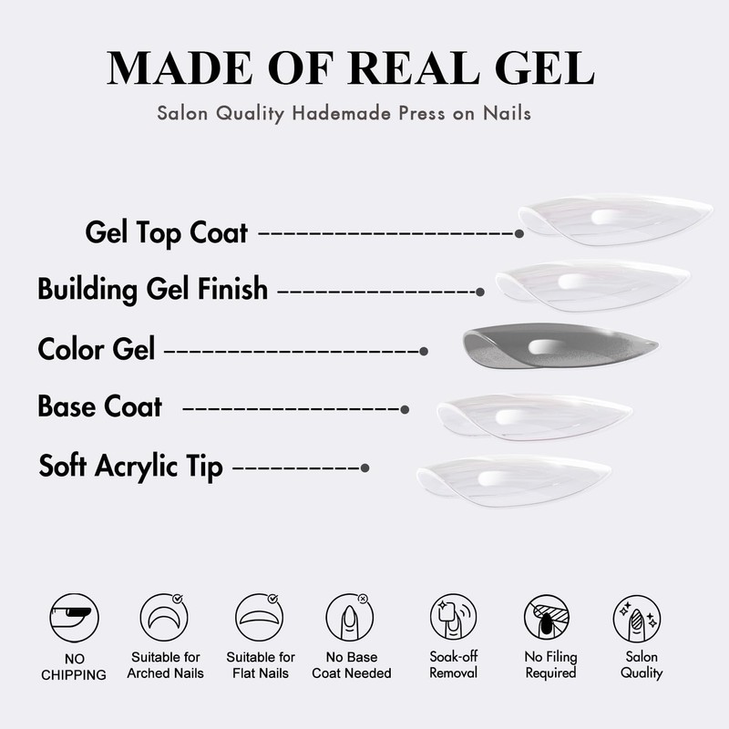 KQueenest Cat Eye Press On Nails Almond, 30 Pcs Glitter