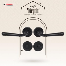 domino Door Handle Set Toilet - Bathroom Set | Round Rosette | Door Fitting for Bathroom Doors | Toilet - Rosette Set | Znal Door Handle | Black Door Handle Set | LOFT-R Black