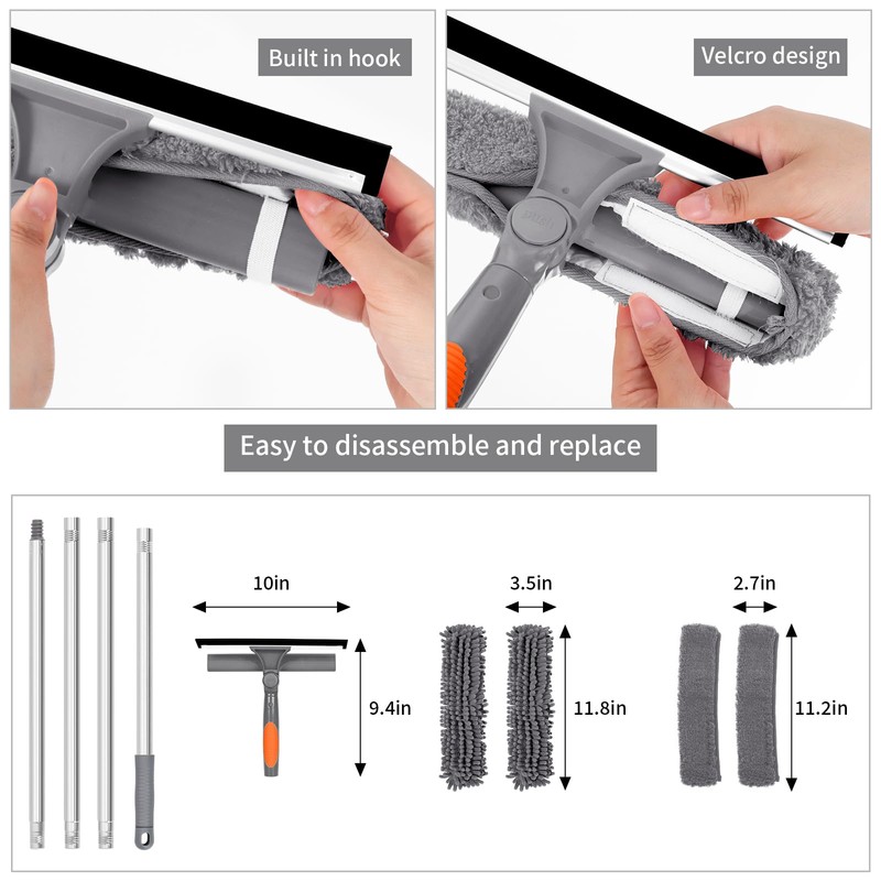 Professional 72'' Window Squeegee Cleaning Washing Tool/Kit with Extension Pole,
