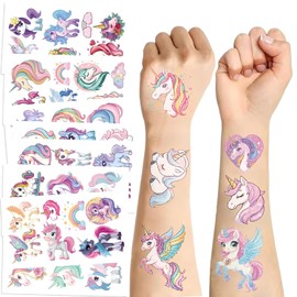 Glitter Unicorn Kids Temporary Tattoos – 10 Sheets UnicornFake Tattoos for Girls Boys, Waterproof Tattoos for Birthday Party Supplies & Goodie Bag Fillers Gift Set