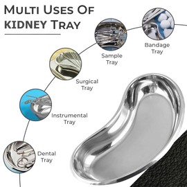 SS Surgical Kidney Dish Curved Shape 6" Dish Basin Stainless Steel Tray for Medical, Dentistry, Veterinary Lab Use