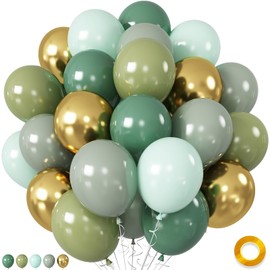 Sage Green and Gold Balloons, Pastel Sage and Gold Party Balloons, Eucalyptus Olive Green Mint Sage Green and Gold Balloons for Birthday Baby Shower Engagement Wedding Anniversary Party Decorations
