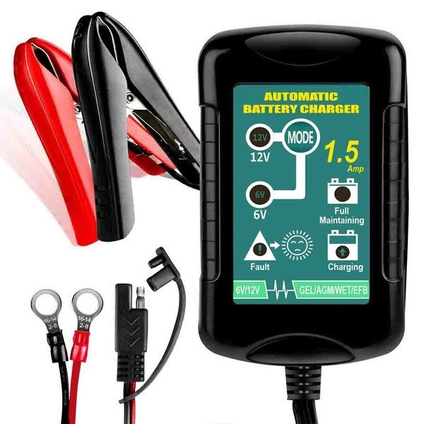 6V 12V 1.5A Battery Charger Maintainer Auto Trickle Charger Wet