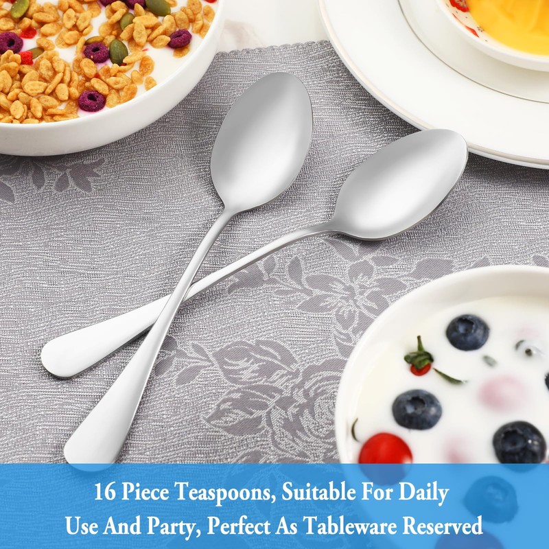 Teaspoon Set,16 Piece 6.7" Spoons Silverware, Premium Food Grade Stainless