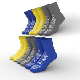 AMERICAN HOSPITAL SUPPLY Slipper Socks | Non Skid Socks Assorted Colors (Yellow, Blue, and Gray) One Size Fits Most | Knit Grip Socks with Elastic Cuff | 48 Pairs of Grippy Socks