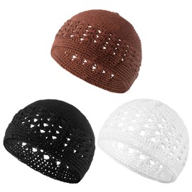 Kufi Hat for Men Knit Kufi Cap Crochet Beanie Kufi Hat Skull Cap for Men Women (Simple Style,3 Pieces)