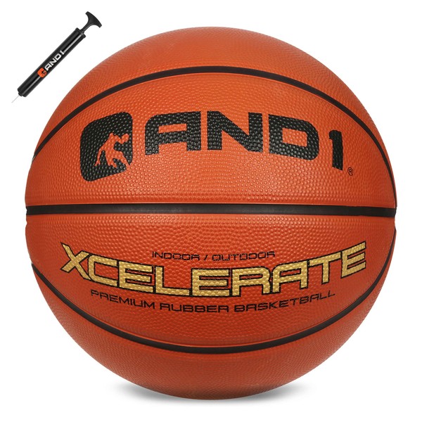 AND1 Xcelerate Rubber Basketball: Official Regulation Size 7 (29.5 inches) - Deep Channel Construction Streetball, Made for Indoor Outdoor Basketball Games