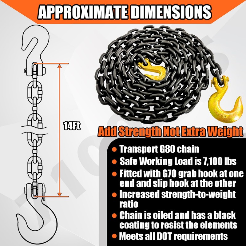 YATOINTO Grade 80 Log Chain 3/8'' X 14 Feet with