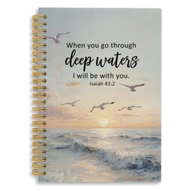 iEFEY Christian Spiral Notebook Journal 5.5x8.3in, Isaiah 43:2 Bible Verse Scripture Journal, Coastal Beach Ocean Seagull Notebooks for Note Taking, Bible Christ Journaling Hardcover Notebook