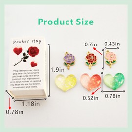 Set of 6 Pocket Hugs cards are made of 3 natural resin hearts and 3 alloy roses, Valentine's Day gift, emotional support, inspirational, a positive thank you gift for anyone you care about and love.